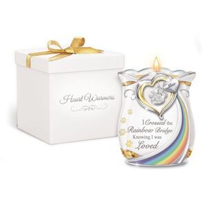 New Bradford Exchange Rainbow Bridge Pet Remembrance Heart Warmer Candleholder